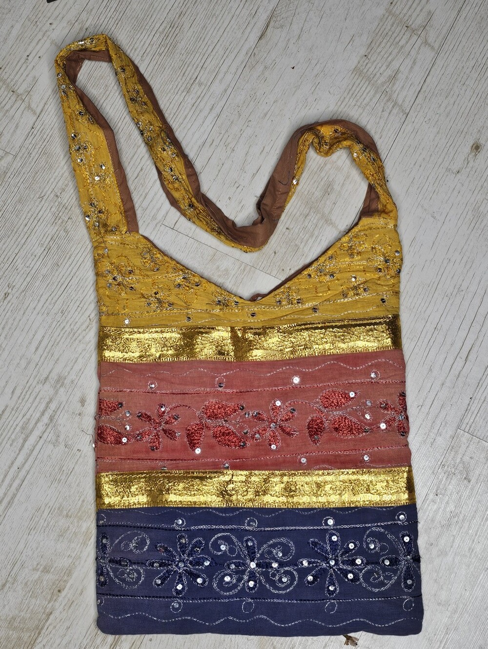 Embellished Stripe Sling Bag - Gold, Red, & Navy